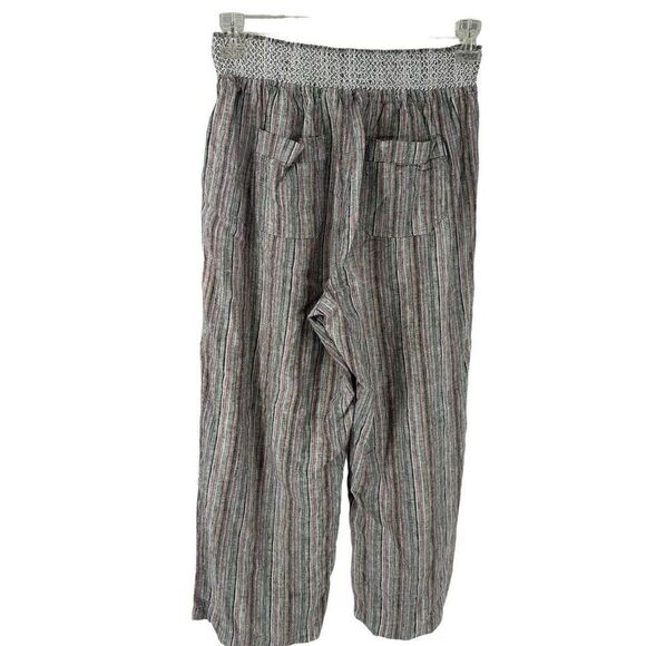 Christopher Banks Wide Leg Pants Crop Linen Blend Size L Elastic Waist Striped - Picture 3 of 10